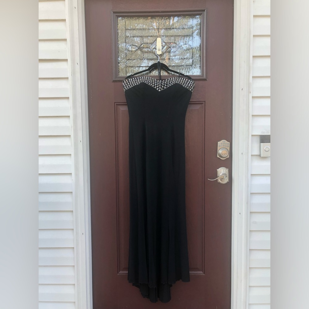 Vintage 1970s Mike Benet Strapless Black Formal / Prom Dress